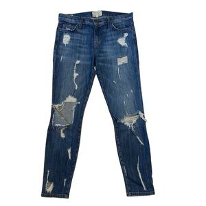 CURRENT ELLIOT Jeans The Stiletto Jodie Shredded Distressed Denim Blue Size 28